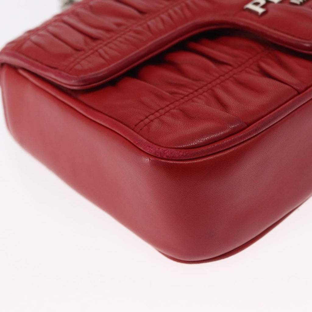 Prada Gaufre Chain Flap Shoulder Bag Nappa Leather Red Leather Shoulder Bag Bag
