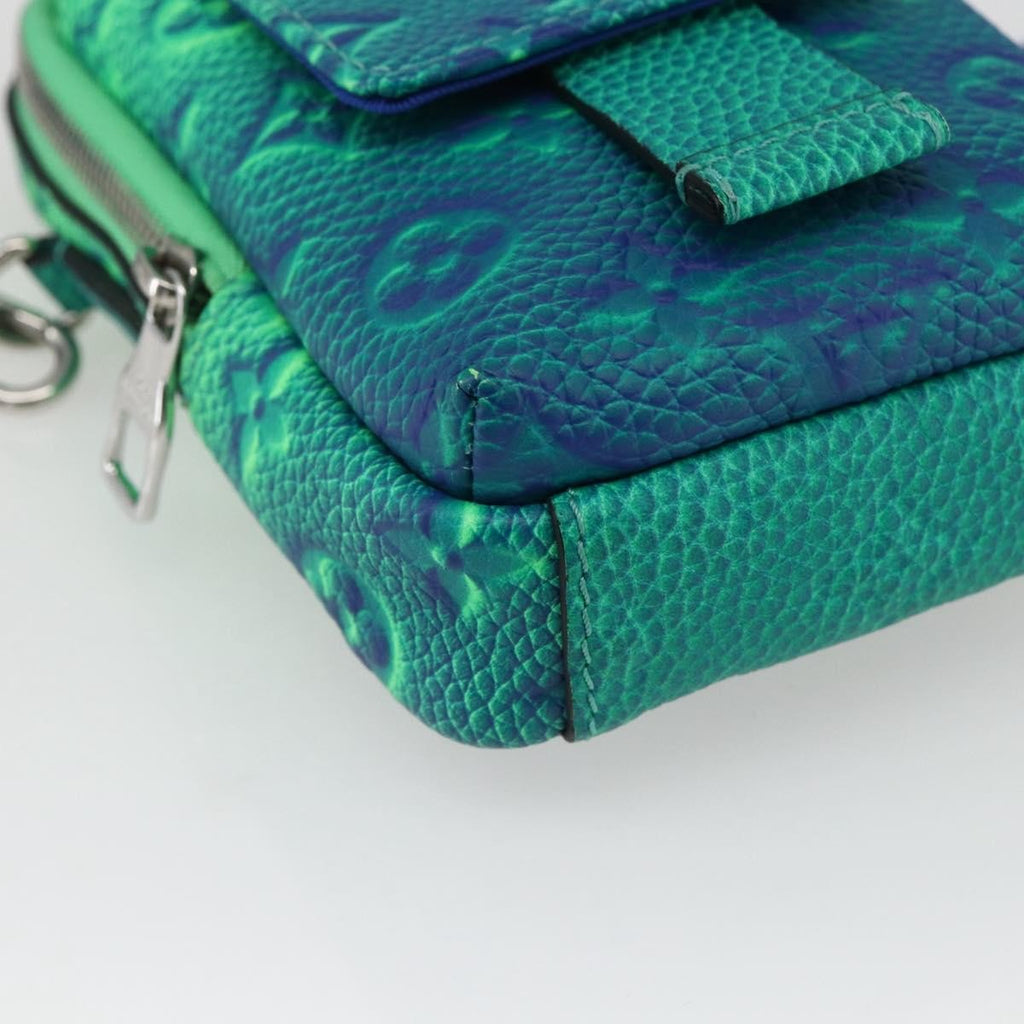 Louis Vuitton Double Phone Pouch Nm Monogram Shadow Leather Green Leather Clutche & Pouche Bag