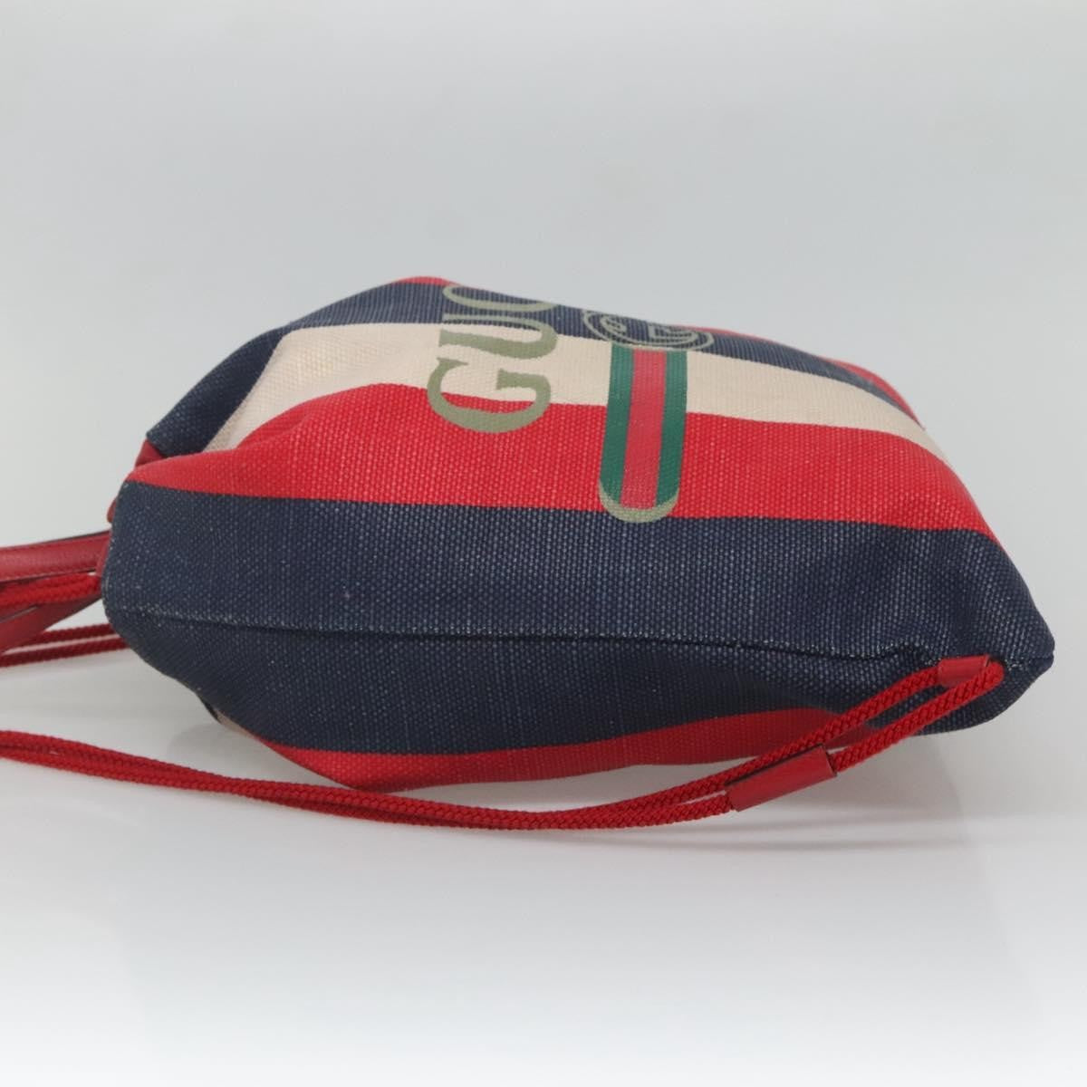 Gucci Logo Drawstring Backpack Striped Canvas Multicolour Canvas Backpack Bag (Pre-Owned)