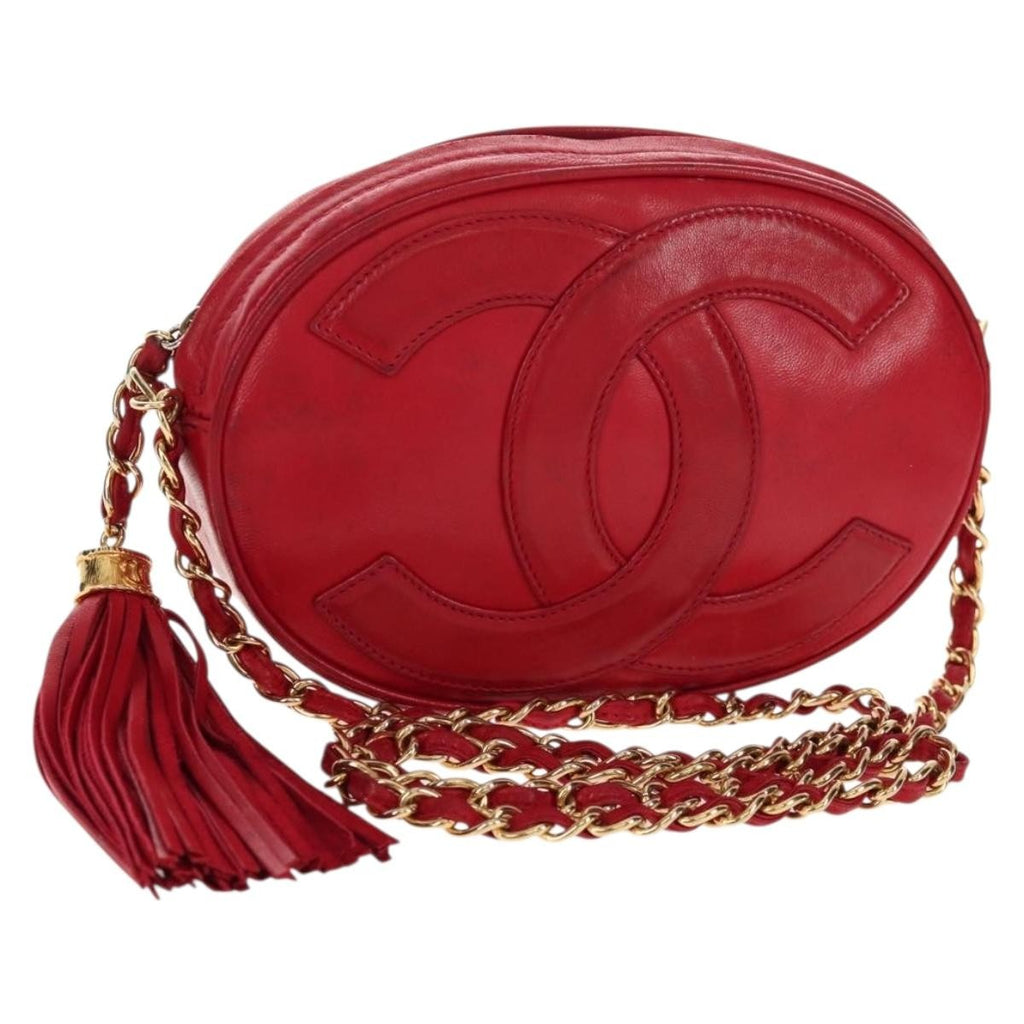 Chanel Vintage Oval Cc Tassel Crossbody Bag Leather Red Leather Shoulder Bag Bag