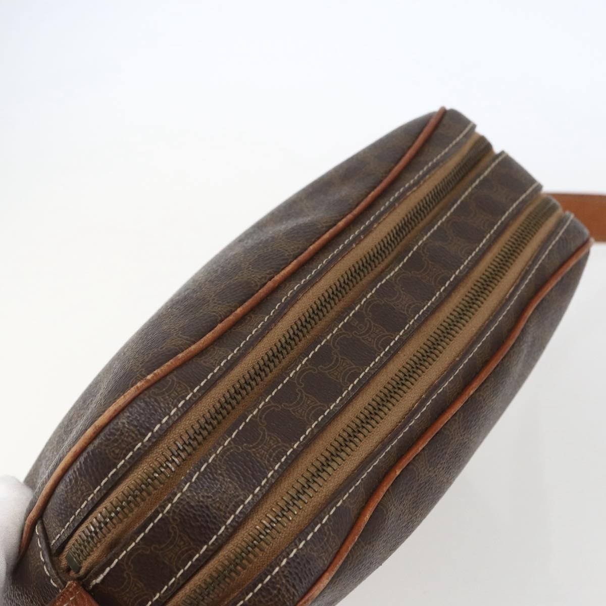 Celine Vintage Macadam Shoulder Bag Canvas Brown Canvas Shoulder Bag Bag