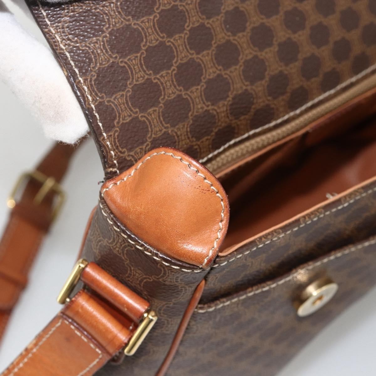 Celine Vintage Macadam Circle Logo Shoulder Bag Canvas And Leather Brown Canvas Shoulder Bag Bag