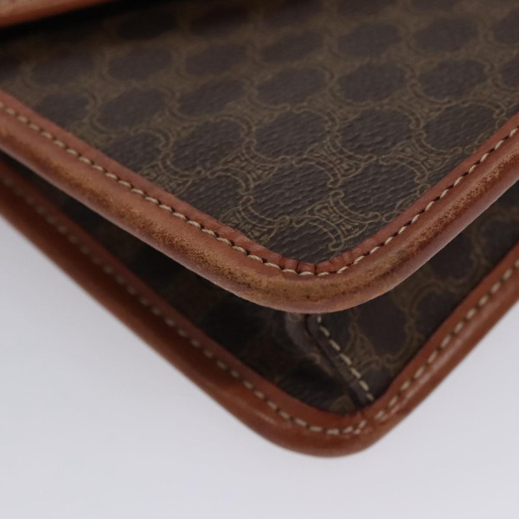 Celine Vintage Macadam Circle Logo Shoulder Bag Canvas And Leather Brown Canvas Shoulder Bag Bag