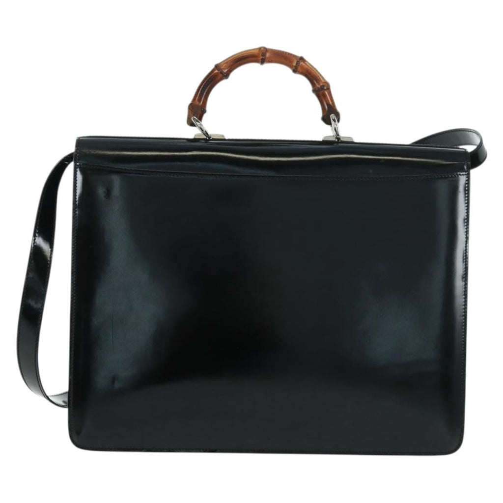 Gucci Vintage Bamboo Handle Bag Patent Leather Black Patent_Leather Handbag (Pre-Owned)