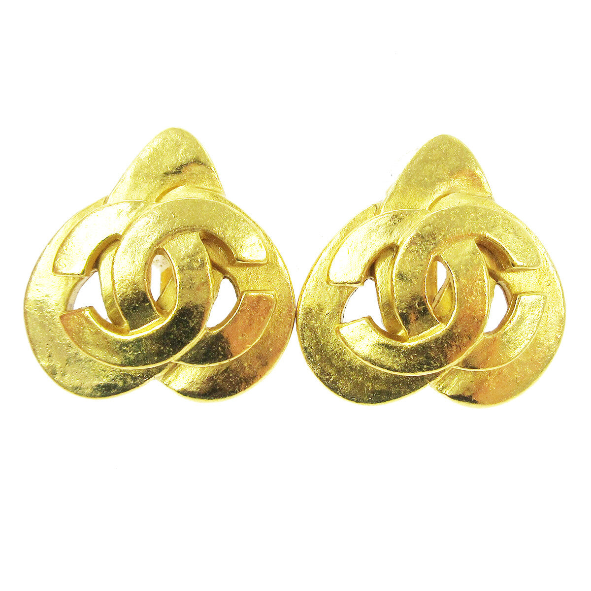 Chanel Vintage Cc Heart Cut Out Drop Clip-On Earrings Metal Gold Gold_Plated Earrings Jewelry