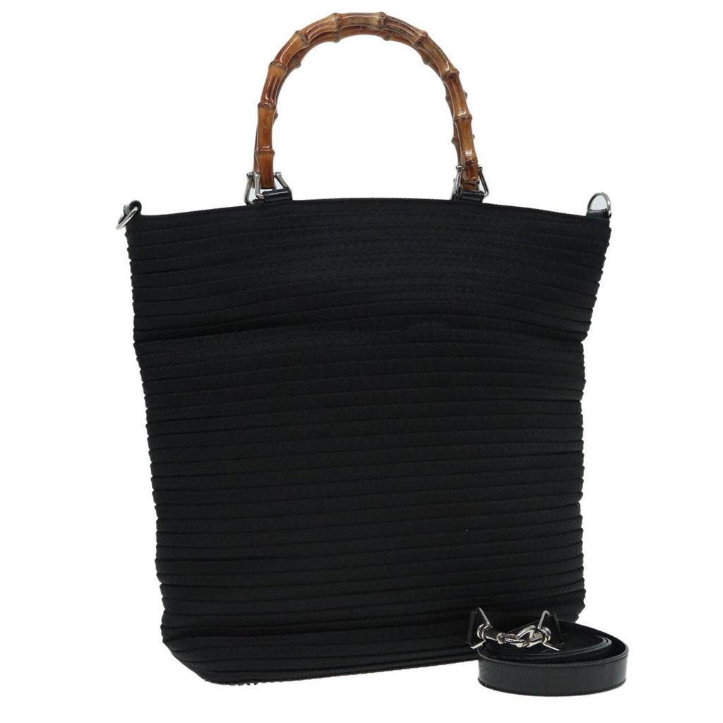 Gucci Vintage Bamboo Handle Bag Nylon Black Nylon Tote Bag Bag (Pre-Owned)