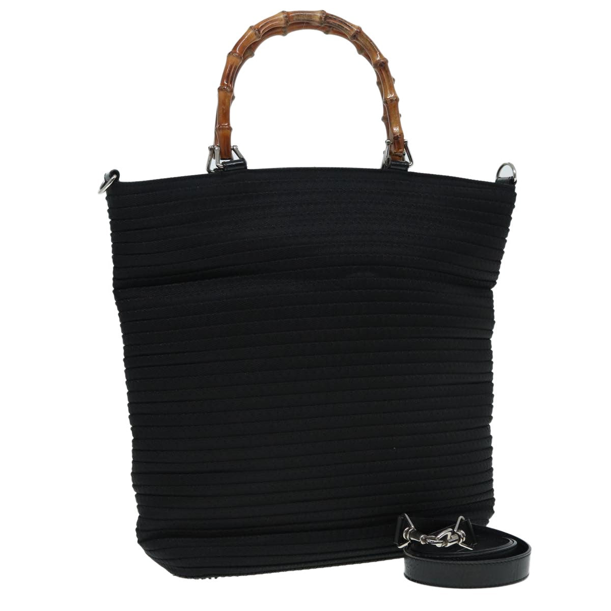 Gucci Vintage Bamboo Handle Bag Nylon Black Nylon Tote Bag Bag (Pre-Owned)