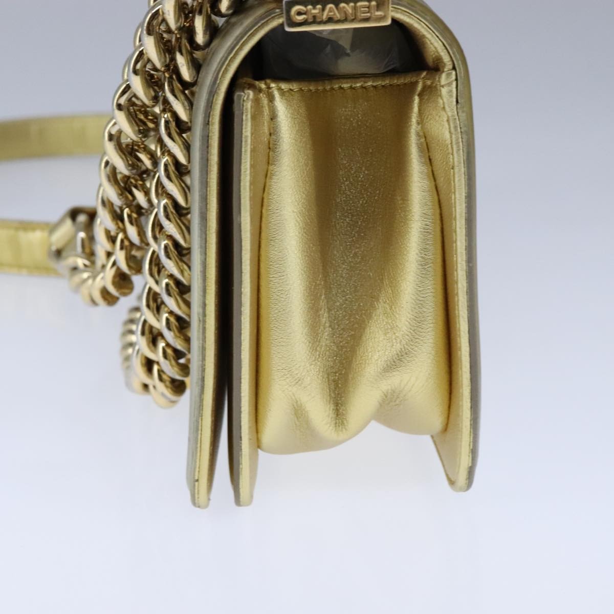 Chanel Boy Flap Bag Quilted Patent Gold Patent_Leather Shoulder Bag Bag