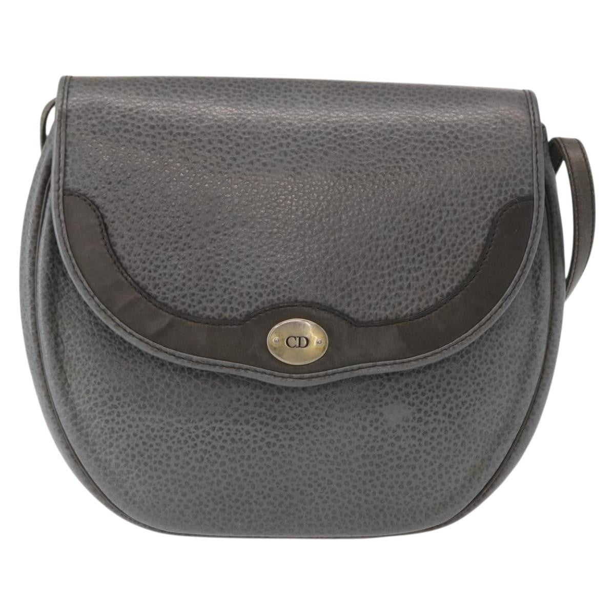 Christian Dior Vintage Cd Logo Shoulder Bag Leather Gray Leather Shoulder Bag Bag (Pre-Owned)