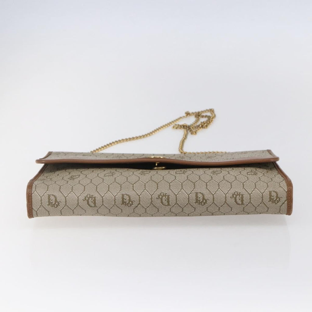 Christian Dior Vintage Honeycomb Chain Canvas Beige Canvas Shoulder Bag Bag (Pre-Owned)