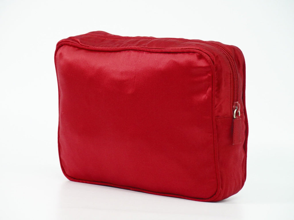 Prada Zip Around Toiletry Bag Silk Red Satin Clutche & Pouche Bag
