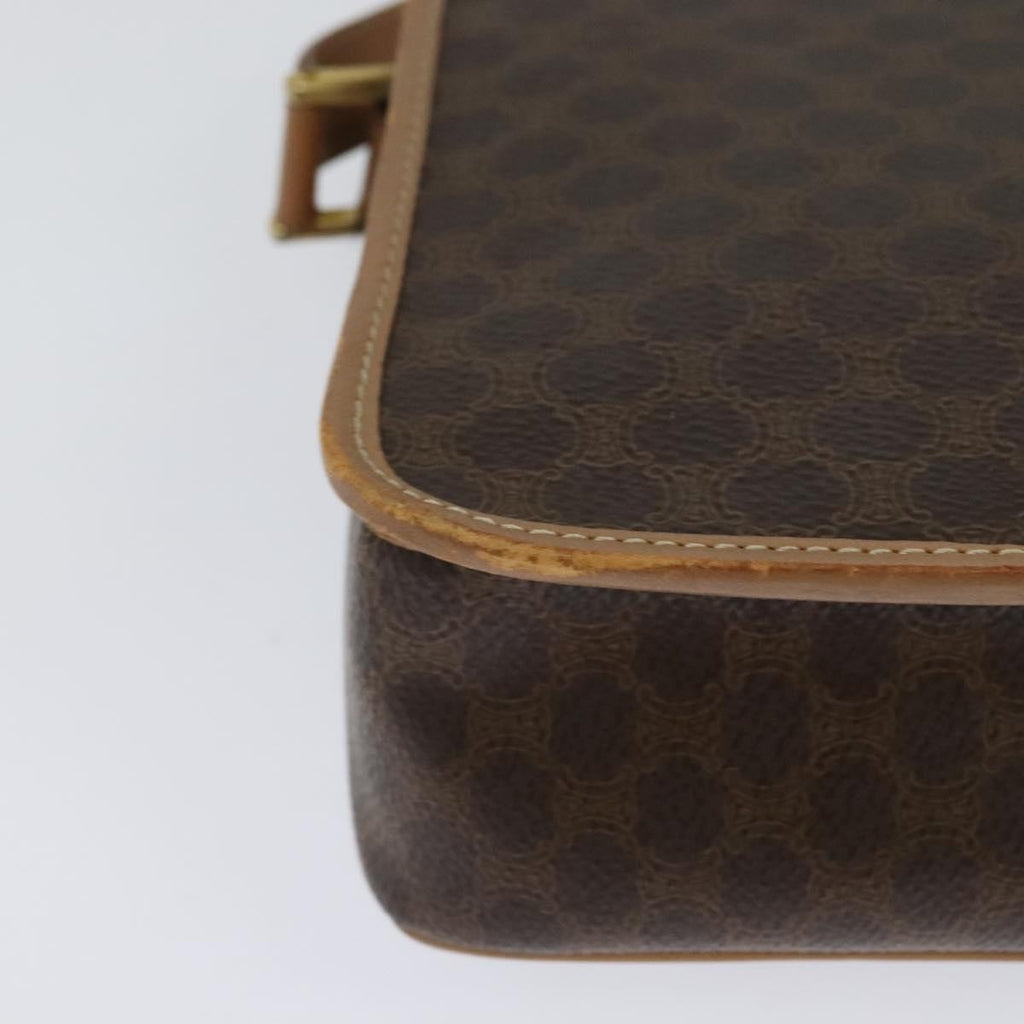 Celine Vintage Macadam Circle Logo Shoulder Bag Canvas And Leather Brown Canvas Shoulder Bag Bag
