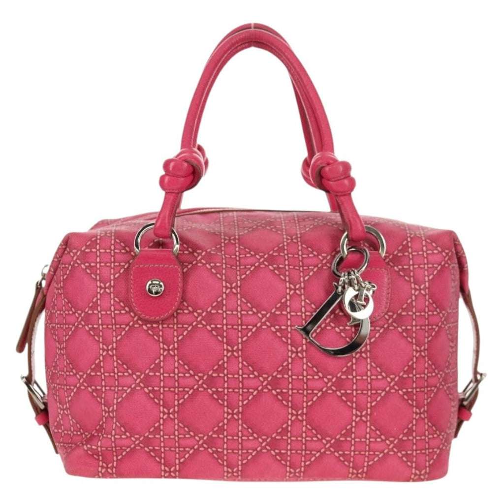 Christian Dior Cannage Handbag Canvas Pink Canvas Handbag (Pre-Owned)