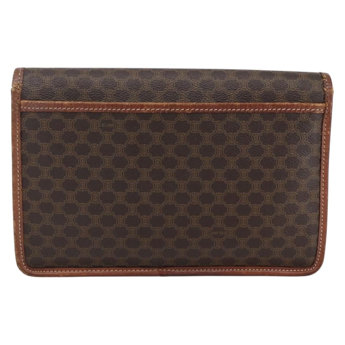 Celine Circle Logo Macadam Pouch Canvas And Leather Brown Canvas Clutche & Pouche Bag