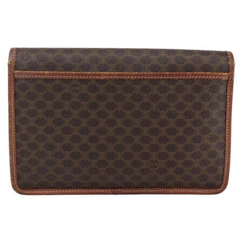 Celine Circle Logo Macadam Pouch Canvas And Leather Brown Canvas Clutche & Pouche Bag