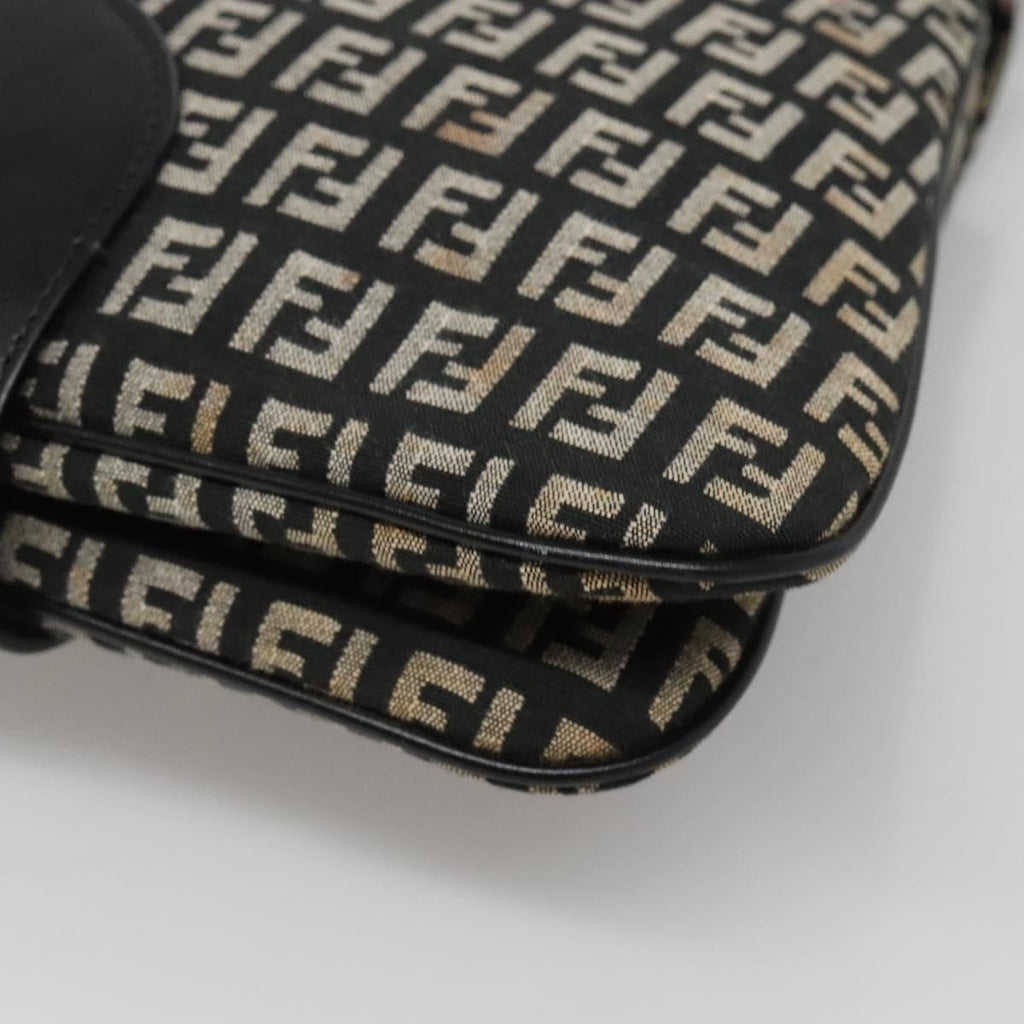 Fendi Buckle Flap Shoulder Bag Zucchino Canvas Black Canvas Shoulder Bag Bag
