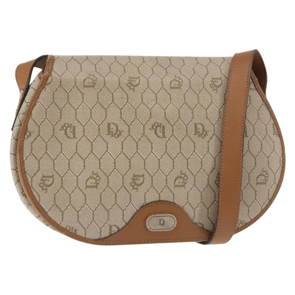 Christian Dior Vintage Honeycomb Flap Crossbody Bag Coated Canvas Beige Canvas Bag (Pre-Owned)