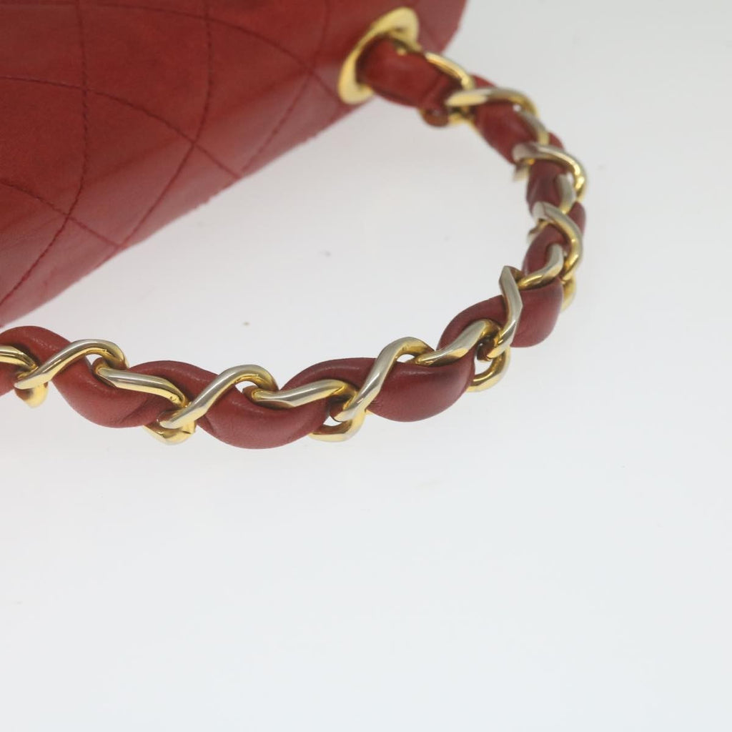 Chanel Vintage Square Chain Handle Flap Bag Quilted Lambskin Red Leather Handbag