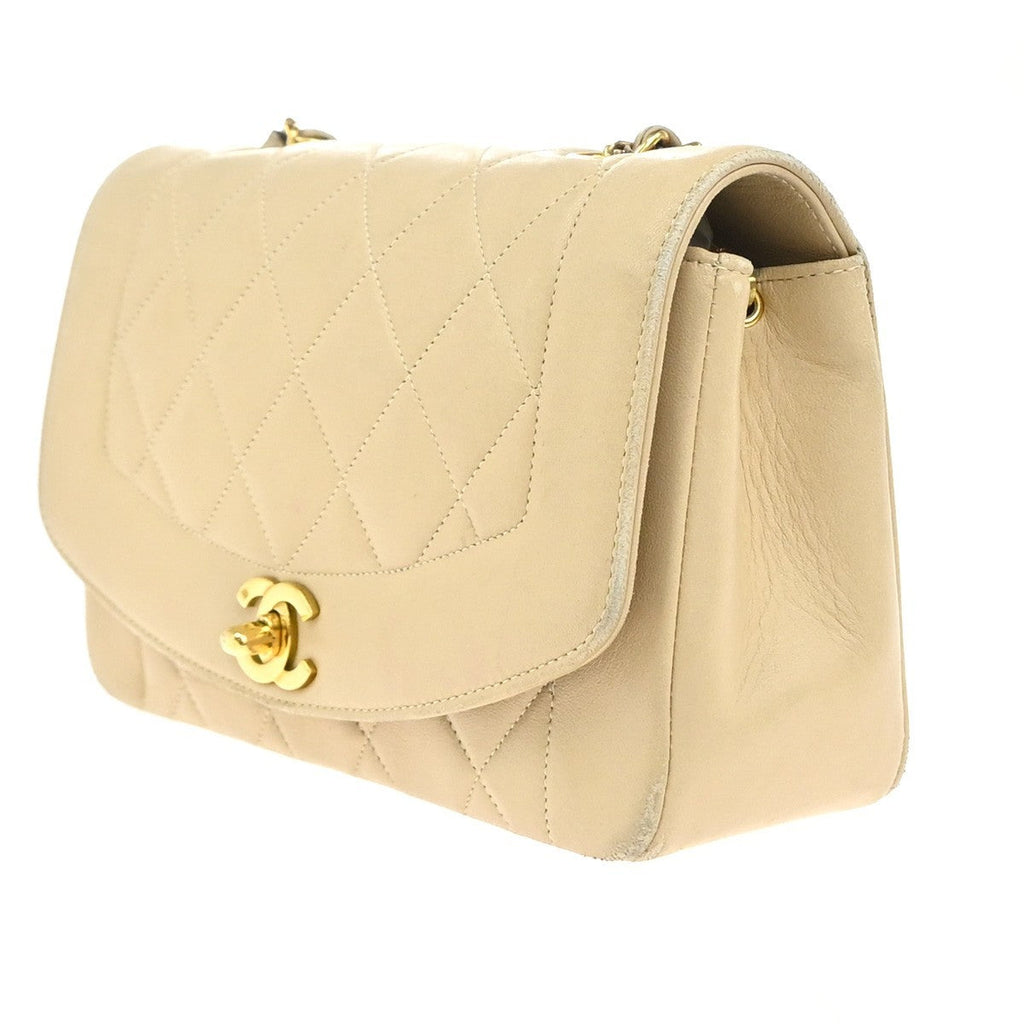 Chanel Diana Flap Bag Quilted Lambskin Beige Leather Shoulder Bag Bag