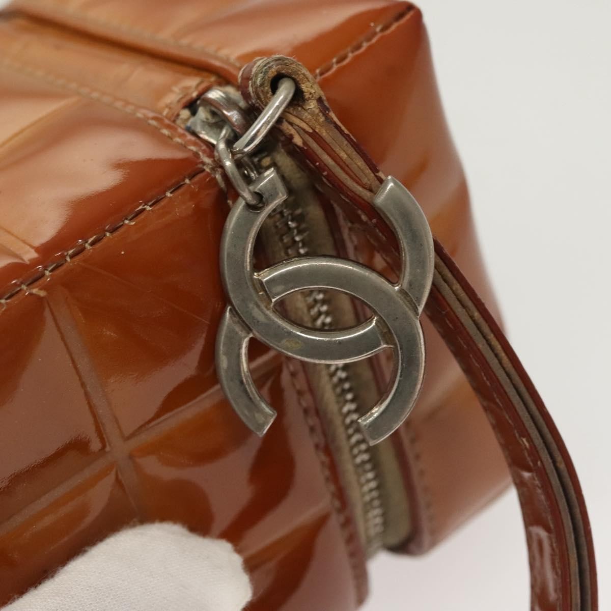 Chanel Rubiks Cube Wristlet Quilted Patent Brown Patent_Leather Bag