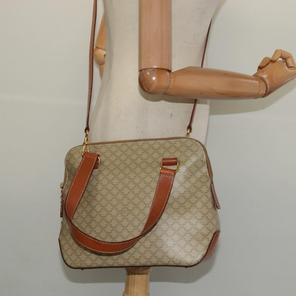 Celine Vintage Macadam Handbag Canvas Beige Canvas Handbag