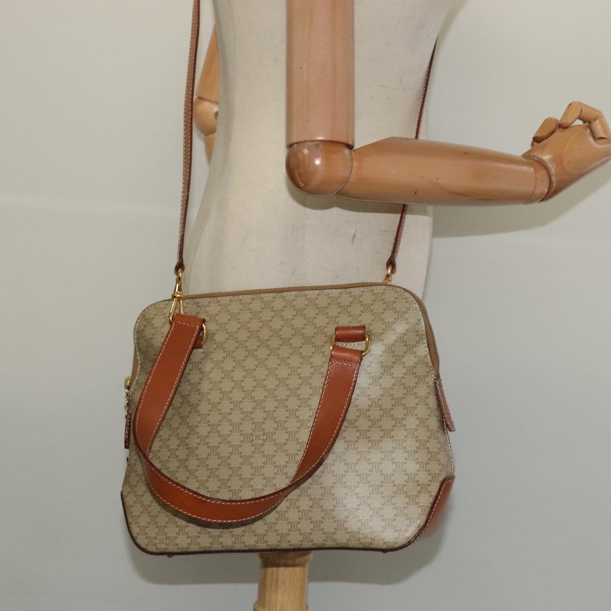 Celine Vintage Macadam Handbag Canvas Beige Canvas Handbag