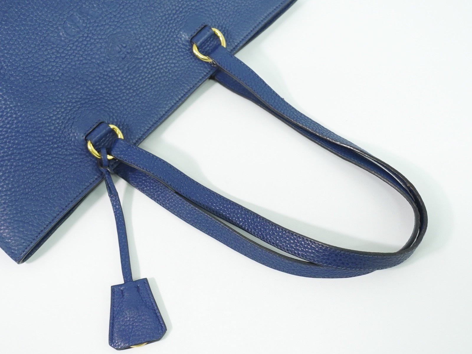 Prada Embossed Logo Open Tote Leather Blue Leather Tote Bag Bag