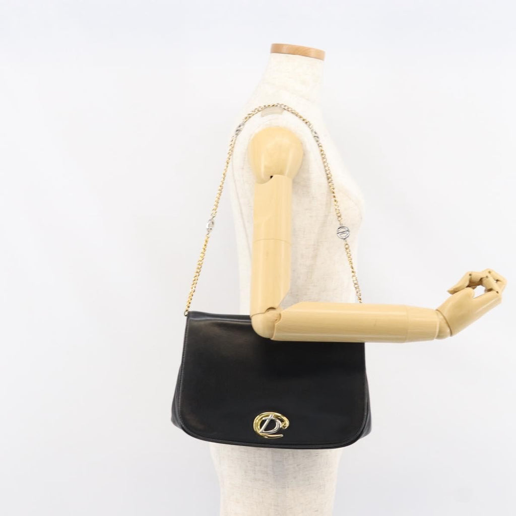 Christian Dior Vintage Chain Flap Shoulder Bag Leather Black Leather Shoulder Bag Bag (Pre-Owned)