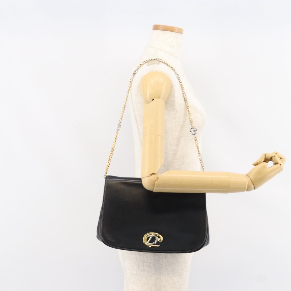 Christian Dior Vintage Chain Flap Shoulder Bag Leather Black Leather Shoulder Bag Bag (Pre-Owned)