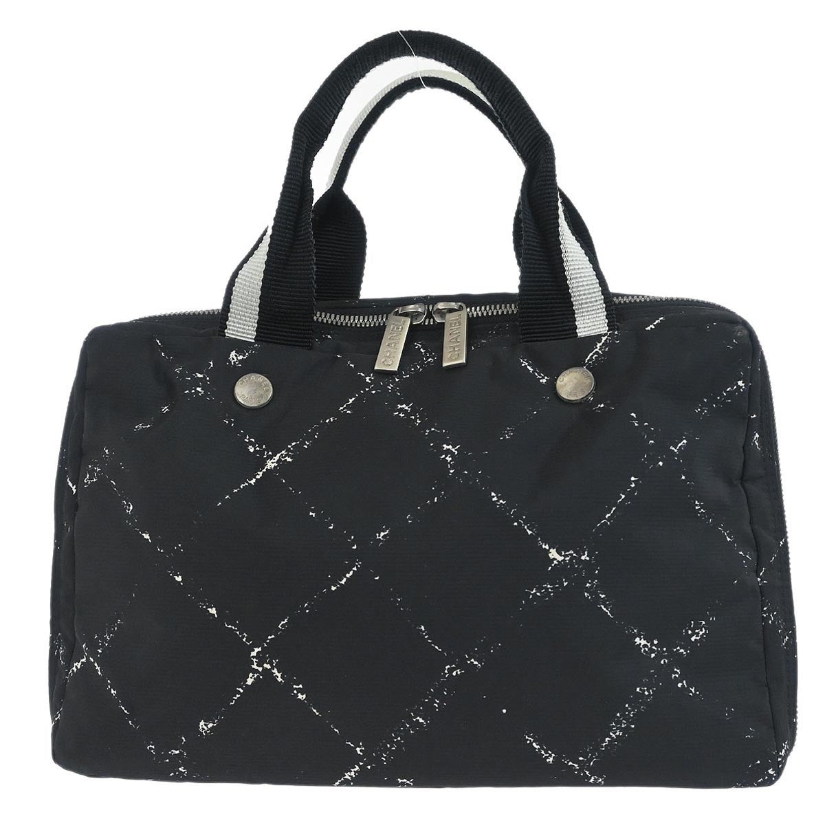 Chanel Travel Line Boston Bag Printed Nylon Black Nylon Handbag