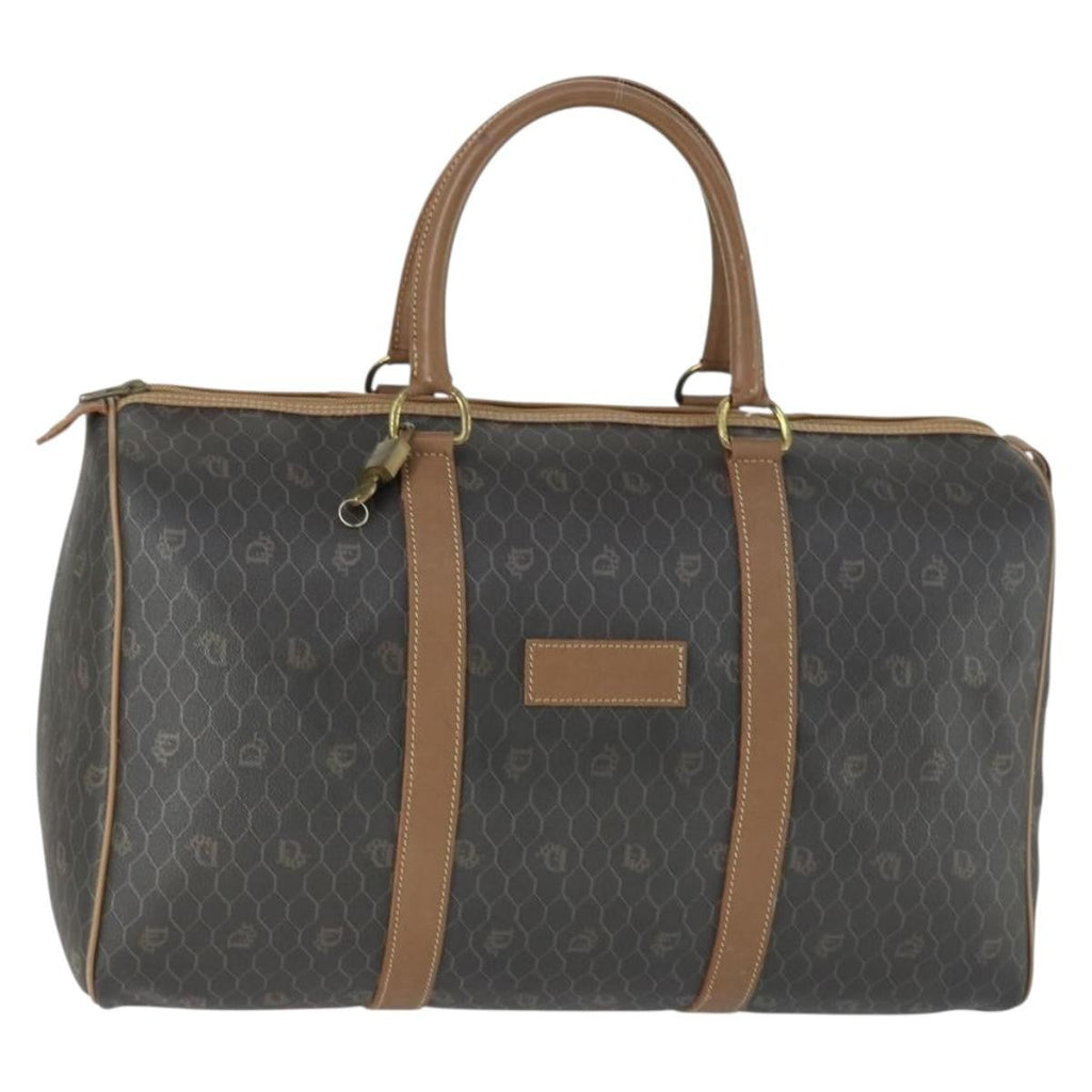 Christian Dior Vintage Honeycomb Boston Bag Canvas And Leather Black Canvas Travel Bag Bag (Pre-Owned)