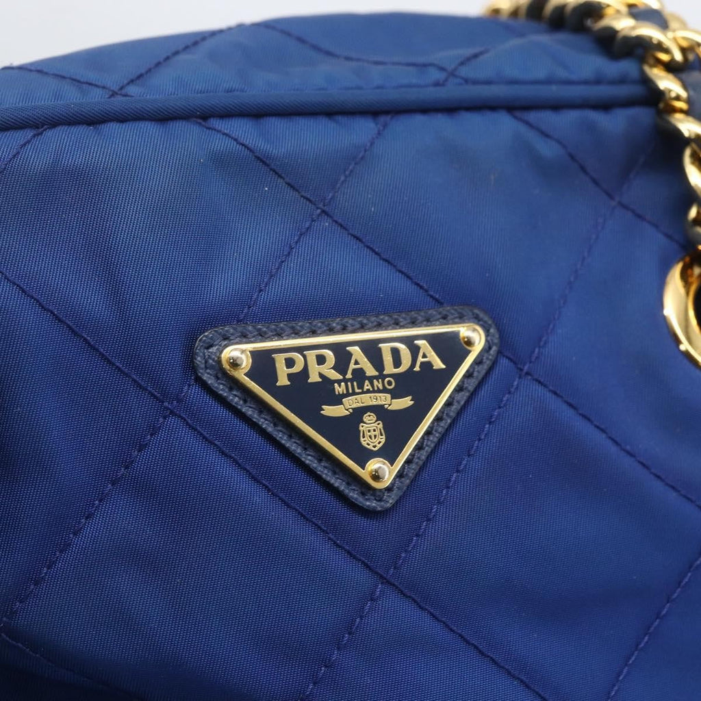 Prada Chain Shoulder Bag Quilted Tessuto Blue Nylon Shoulder Bag Bag