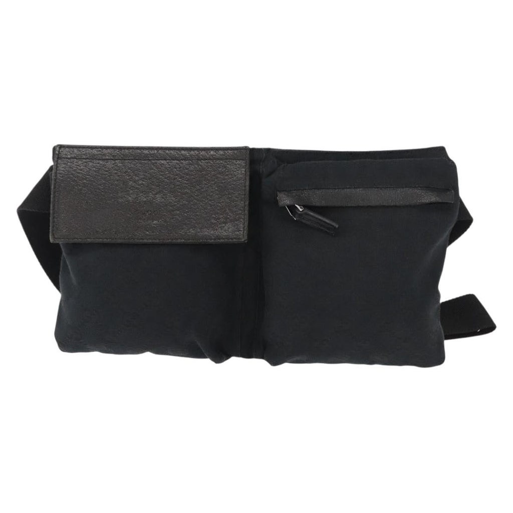 Gucci Vintage Double Belt Bag Gg Canvas With Leather Black Canvas Shoulder Bag Bag (Pre-Owned)