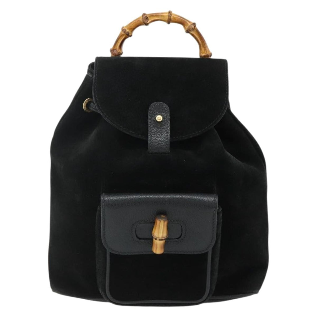 Gucci Gucci Bamboo Backpack Daim Black Suede Backpack Bag (Pre-Owned)