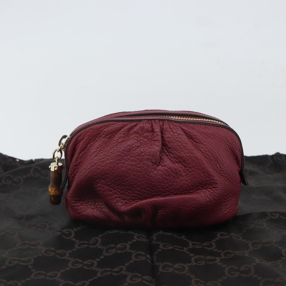 Gucci Bamboo Pouch Leather Purple Leather Clutche & Pouche Bag (Pre-Owned)