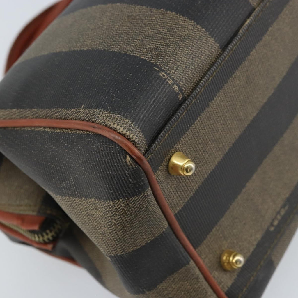 Fendi Vintage Pequin Convertible Boston Bag Coated Canvas Brown Canvas Handbag