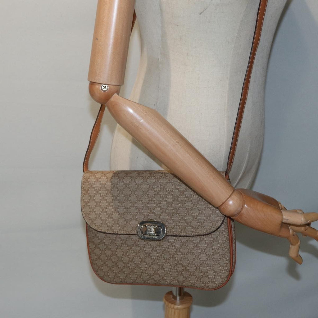 Celine Vintage Macadam Shoulder Bag Canvas And Leather Beige Canvas Shoulder Bag Bag