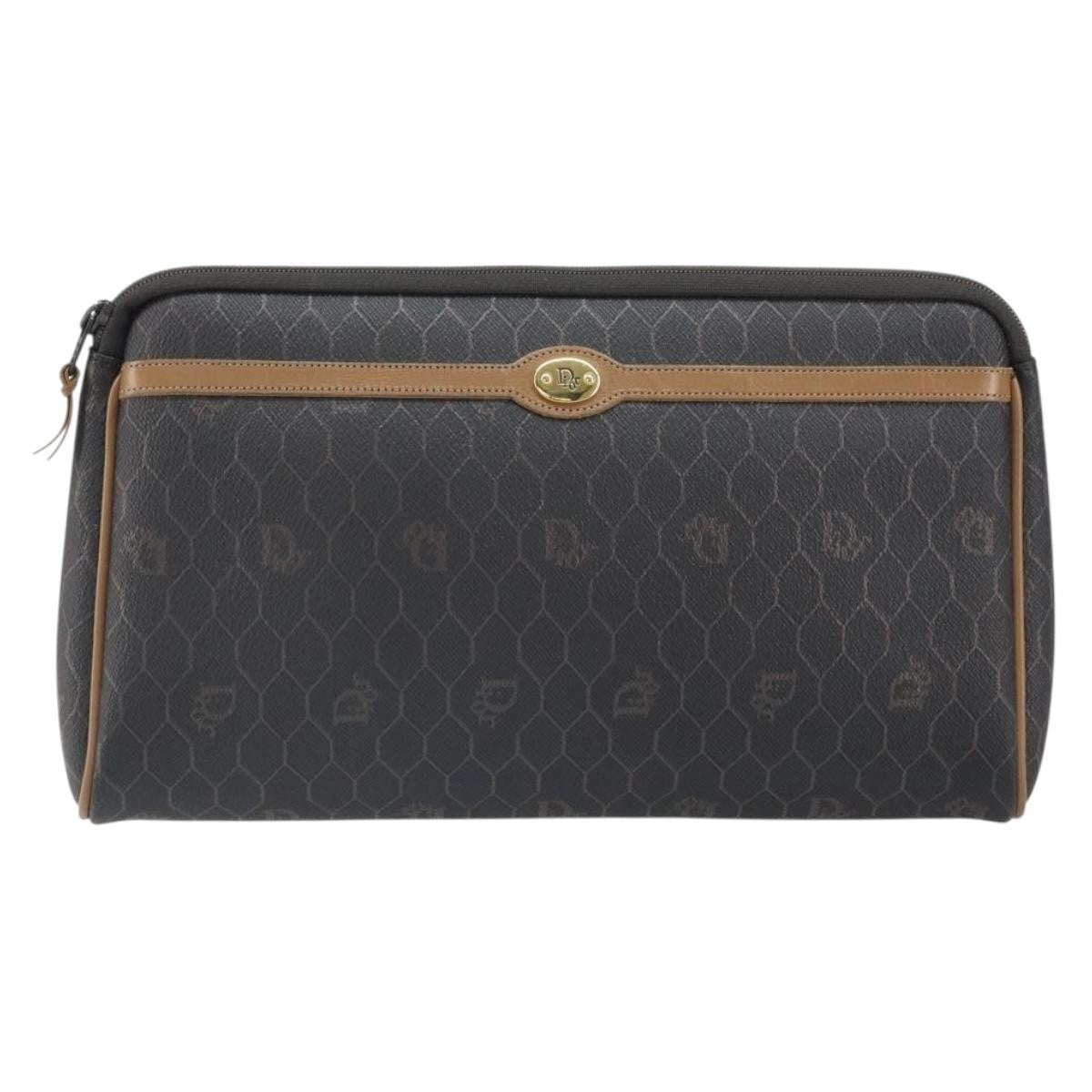 Christian Dior Vintage Honeycomb Zip Pouch Canvas And Leather Black Canvas Clutche & Pouche Bag (Pre-Owned)