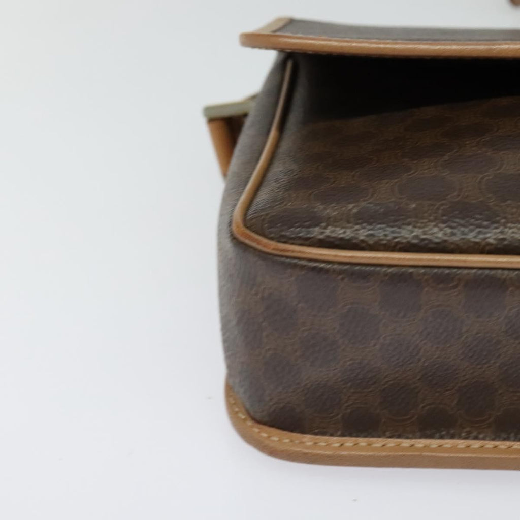 Celine Vintage Macadam Circle Logo Shoulder Bag Canvas And Leather Brown Canvas Shoulder Bag Bag