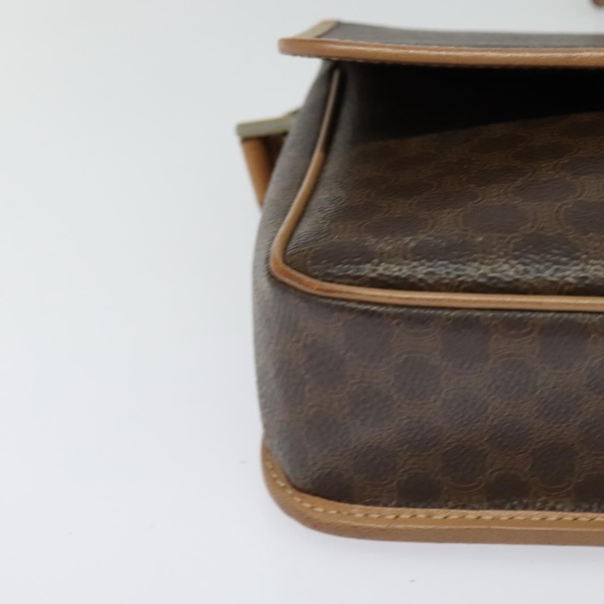Celine Vintage Macadam Circle Logo Shoulder Bag Canvas And Leather Brown Canvas Shoulder Bag Bag