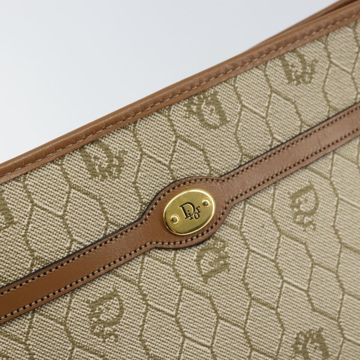 Christian Dior Vintage Honeycomb Zip Pouch Coated Canvas Beige Canvas Clutche & Pouche Bag (Pre-Owned)
