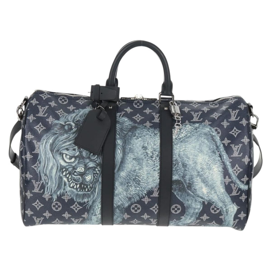 Louis Vuitton Keepall Bandouliere Bag Limited Edition Chapman Savane Monogram Canvas Navy Canvas Travel Bag