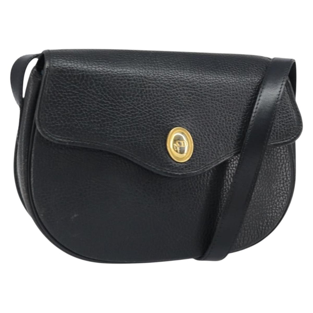 Christian Dior Vintage Cd Logo Shoulder Bag Leather Black Leather Shoulder Bag Bag (Pre-Owned)