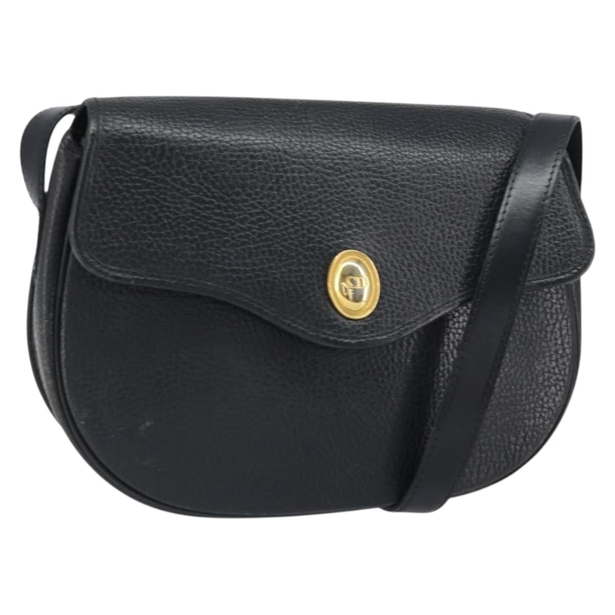 Christian Dior Vintage Cd Logo Shoulder Bag Leather Black Leather Shoulder Bag Bag (Pre-Owned)