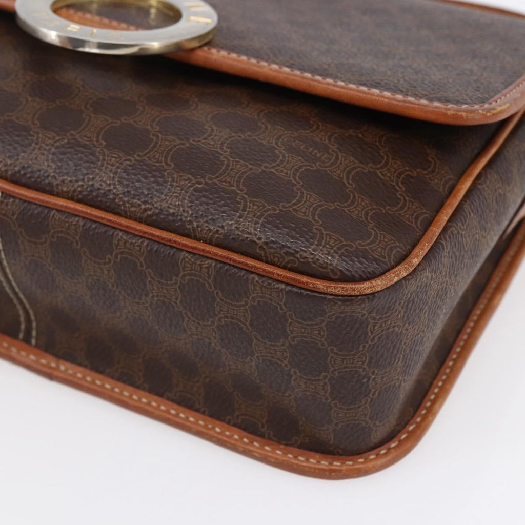 Celine Vintage Macadam Circle Logo Shoulder Bag Canvas And Leather Brown Canvas Shoulder Bag Bag