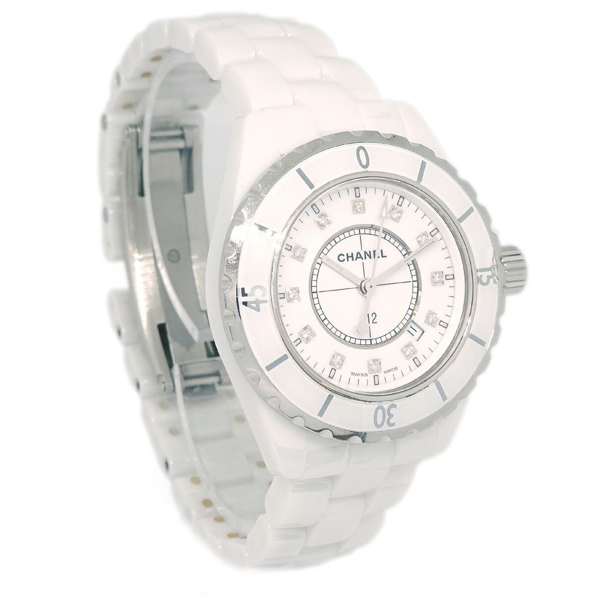 Chanel J12 Quartz Watch Ceramic And Stainless Steel With Diamond Markers Watch