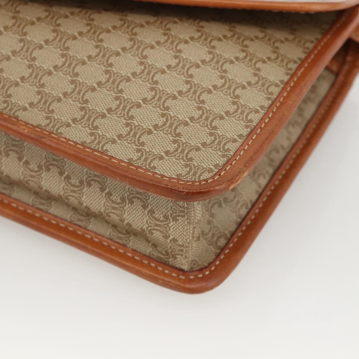Celine Vintage Macadam Circle Logo Shoulder Bag Canvas And Leather Beige Canvas Shoulder Bag Bag