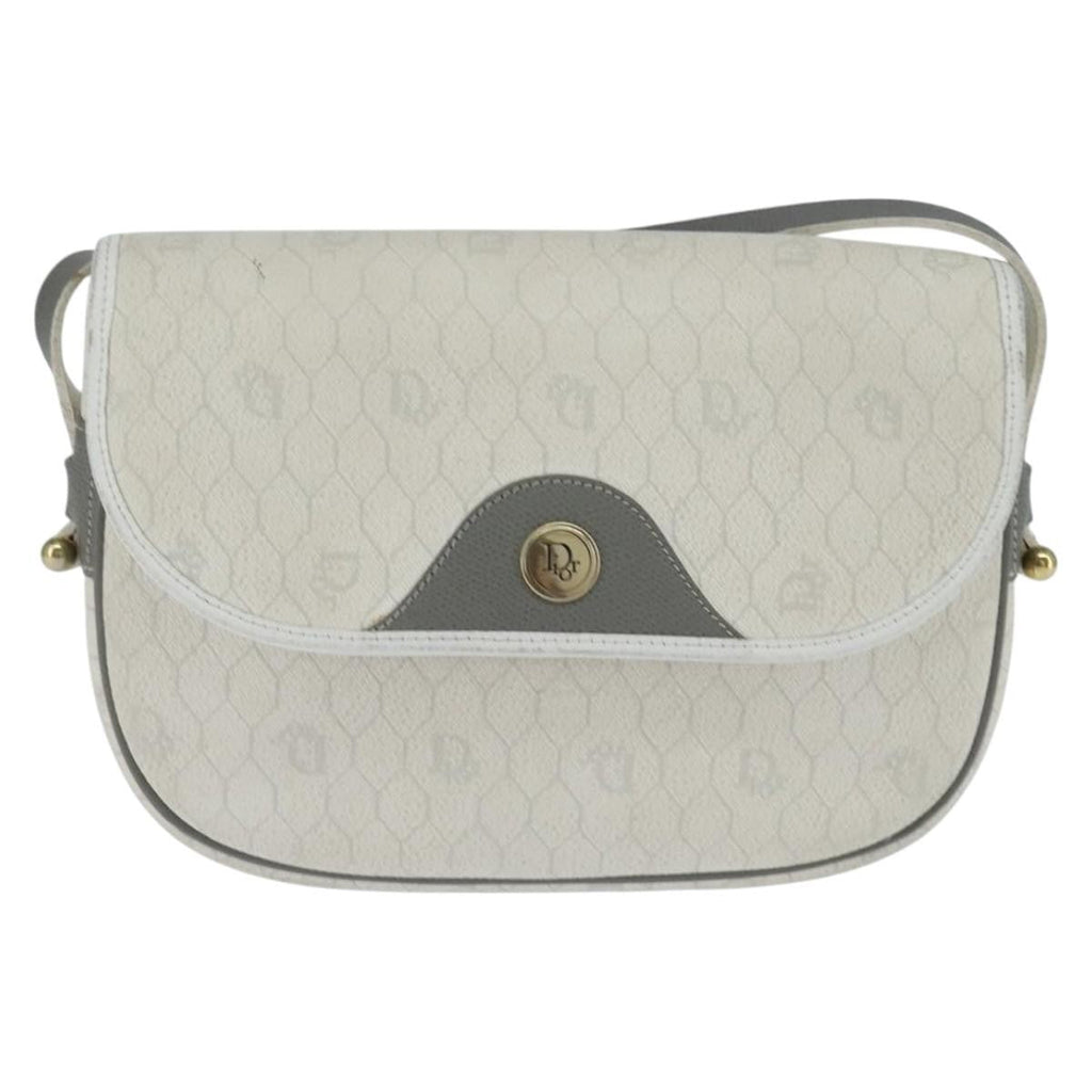 Christian Dior Vintage Honeycomb Flap Crossbody Bag Canvas And Leather White Canvas Shoulder Bag Bag (Pre-Owned)