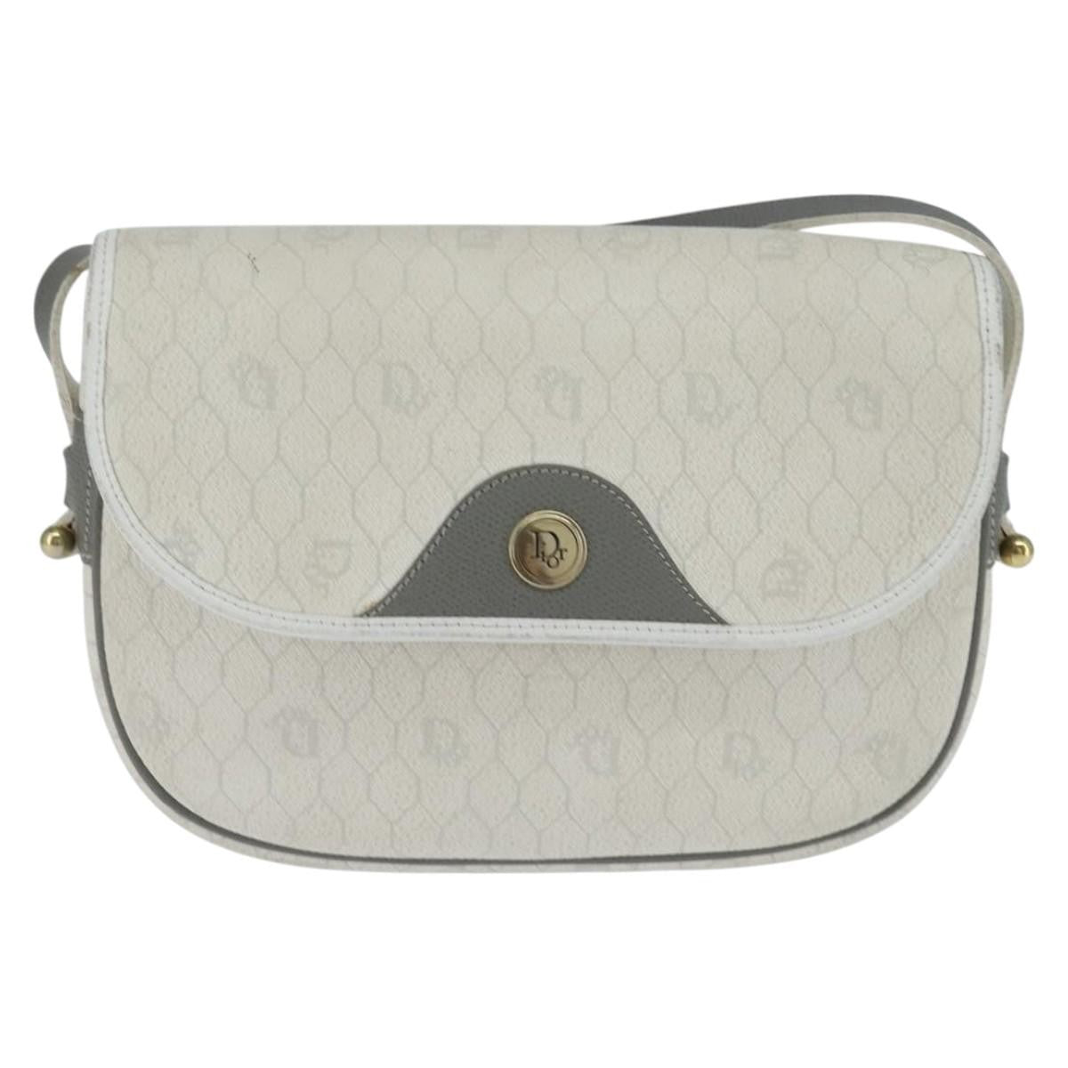 Christian Dior Vintage Honeycomb Flap Crossbody Bag Canvas And Leather White Canvas Shoulder Bag Bag (Pre-Owned)