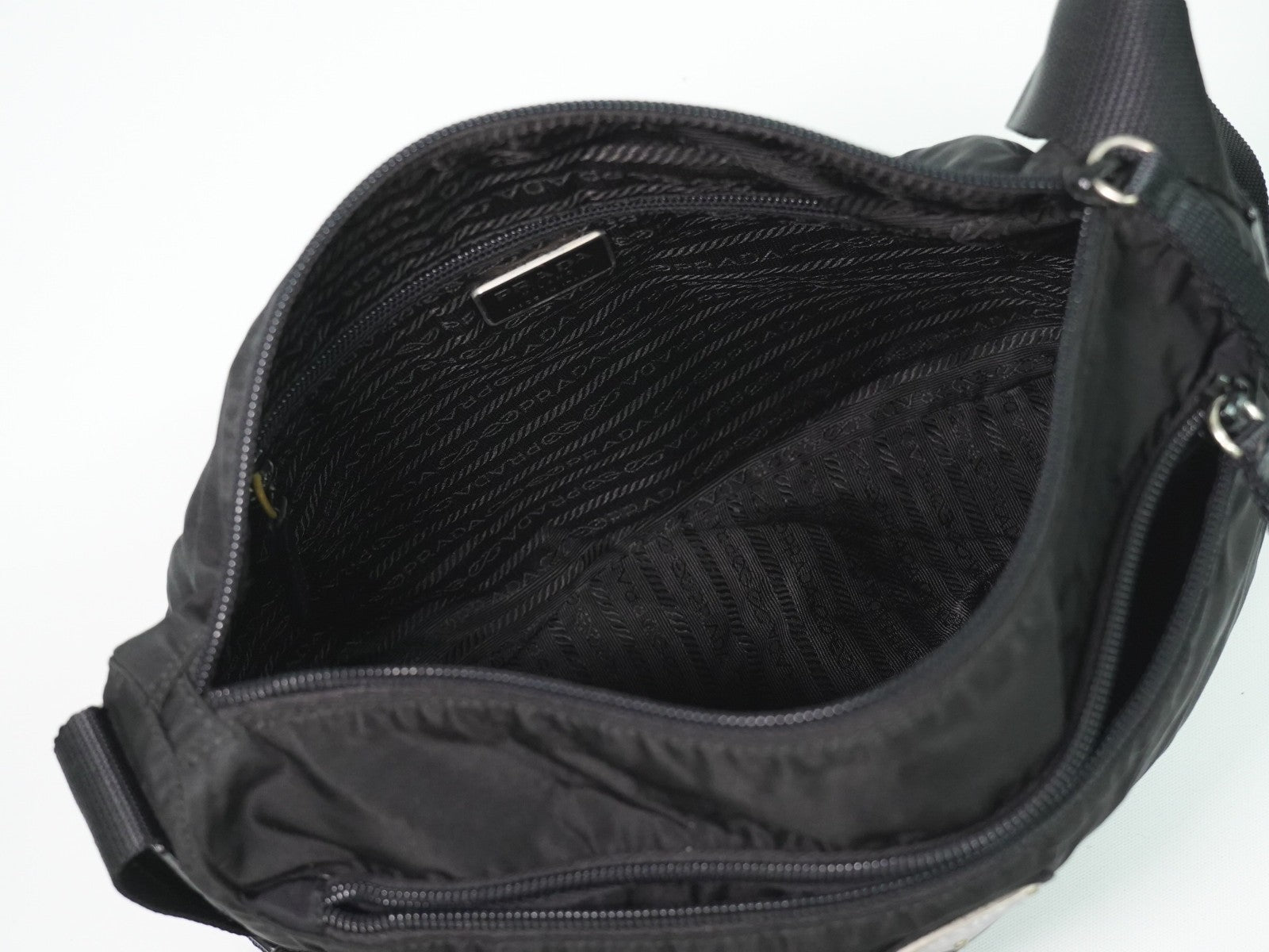 Prada Front Zip Messenger Bag Tessuto Black Nylon Shoulder Bag Bag